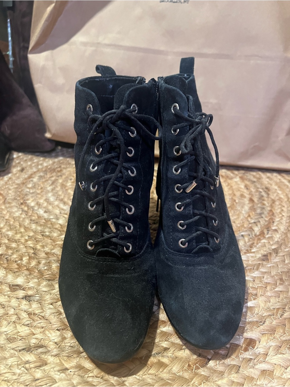 Sam Edelman Women's Black Lace-Up Suede Ankle Boots